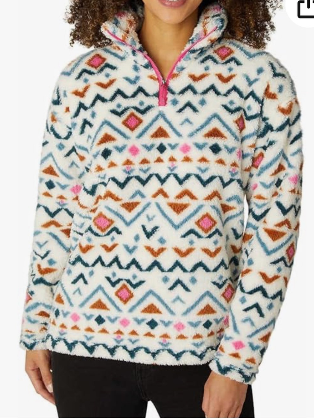 Eddie Bauer Women’s cream tribal Aztec colorful plush teddy fleece jacket large